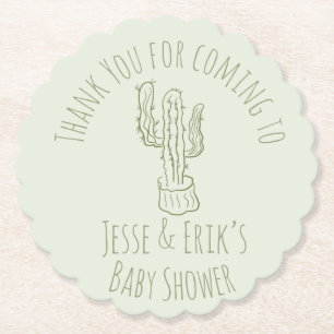 Saguaro Cactus Hand Getekende Groene Baby Shower   Kartonnen Onderzetters