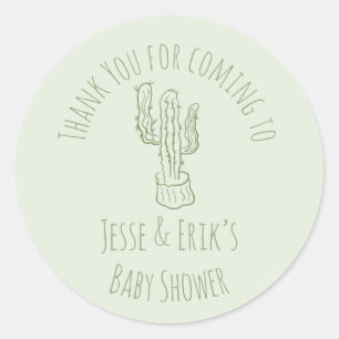 Saguaro Cactus Hand Getekende Groene Baby Shower Ronde Sticker