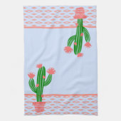 Saguaro Cactus, koraal Roos en lichtblauw Theedoek (Verticaal)