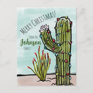 Saguaro Cactus met Kerstverlichting Briefkaart