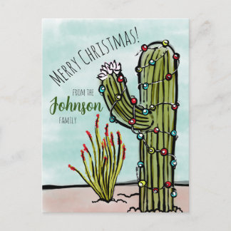 Saguaro Cactus met Kerstverlichting Briefkaart