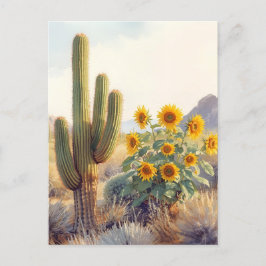 Saguaro Cactus met Zonnebloemen Briefkaart