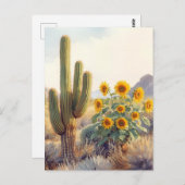 Saguaro Cactus met Zonnebloemen Briefkaart (Voorkant / Achterkant)