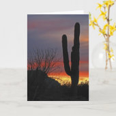 Saguaro Cactus op Sunset, Blank Wenskaart Kaart (Gele Bloem)