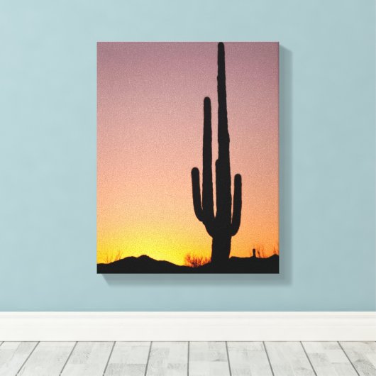 Saguaro Cactus op Sunset Canvas Afdruk (Insitu (Houten vloer))