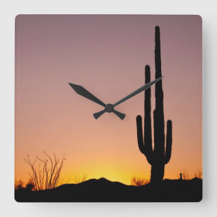 Saguaro Cactus op Sunset Vierkante Klok