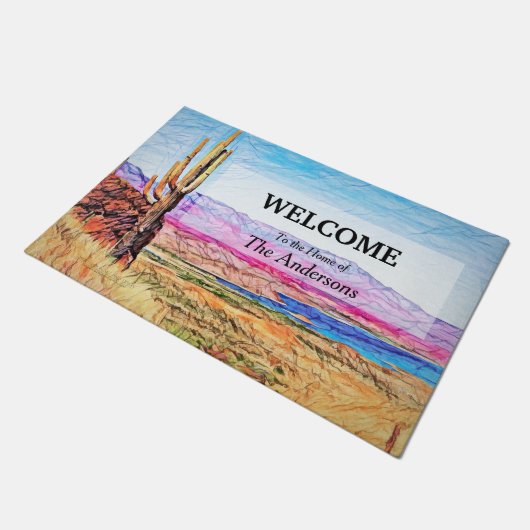 Saguaro Cactus Paars Mountians Blue Lake Arizona Deurmat (Schuin)