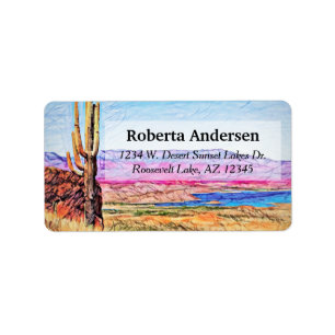 Saguaro Cactus Paars Mountians Blue Lake Arizona Etiket