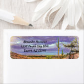 Saguaro Cactus Paars Sky Arizona Uitzicht Etiket (Insitu)