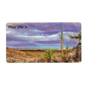 Saguaro Cactus Paars Sky Arizona Uitzicht Etiket (Voorkant)