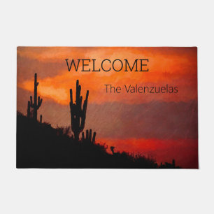 Saguaro Cactus Silhouette Arizona Red Sunset Deurmat
