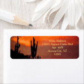 Saguaro Cactus Silhouette Arizona Red Sunset Etiket (Insitu)