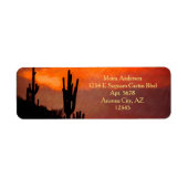 Saguaro Cactus Silhouette Arizona Red Sunset Etiket (Voorkant)