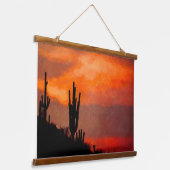 Saguaro Cactus Silhouette Arizona Red Sunset Hangend Wandkleed (Gebogen)