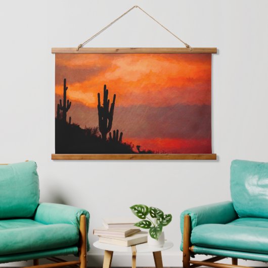 Saguaro Cactus Silhouette Arizona Red Sunset Hangend Wandkleed (Woonkamer)