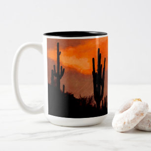 Saguaro Cactus Silhouette Arizona Red Sunset Tweekleurige Koffiemok