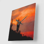 Saguaro Cactus Silhouette Arizona Red Sunset Vierkante Klok (Hoek)