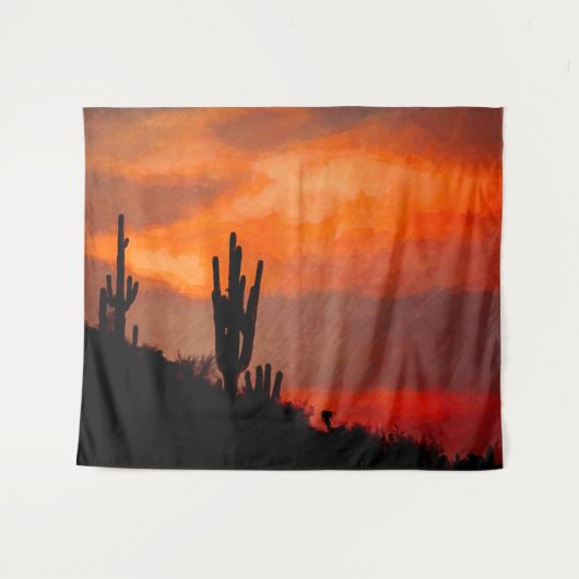 Saguaro Cactus Silhouette Arizona Red Sunset Wandkleed (Voorkant (horizontaal))