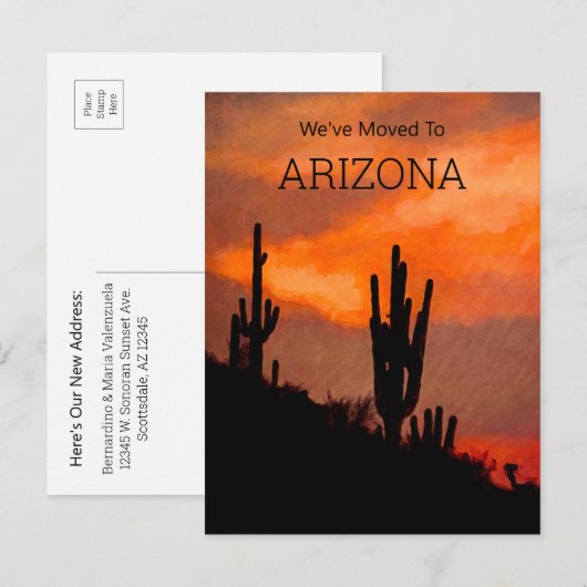 Saguaro Cactus Silhouette Arizona Sunset Moving Aankondigingskaart (Voorkant / Achterkant)