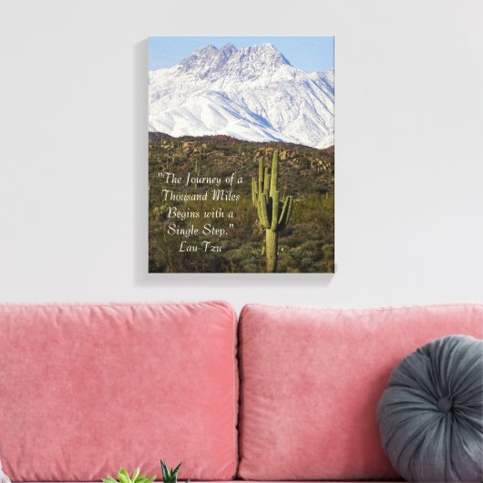 Saguaro Cactus Snow Capped Mountains Arizona USA Canvas Afdruk (Insitu (Woonkamer))
