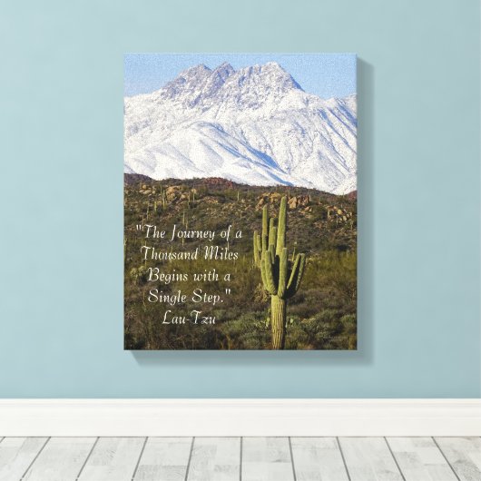 Saguaro Cactus Snow Capped Mountains Arizona USA Canvas Afdruk (Insitu (Houten vloer))