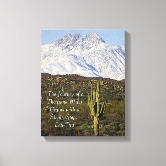 Saguaro Cactus Snow Capped Mountains Arizona USA Canvas Afdruk (Voorkant)