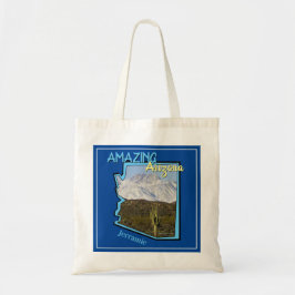 Saguaro Cactus Snowy Mountains Arizona Blue Tote Bag