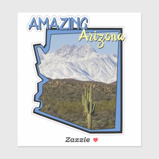 Saguaro Cactus Snowy Mountains Arizona Map Sticker (Vel)