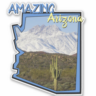 Saguaro Cactus Snowy Mountains Arizona Map Sticker
