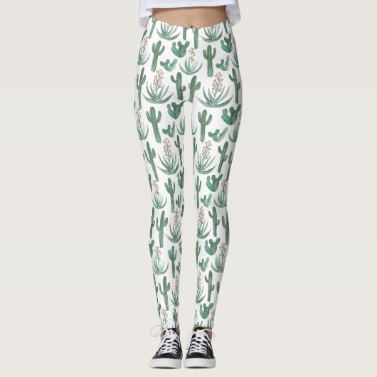 Saguaro Cactus Succulents Desert Waterverf Leggings (Voorkant)