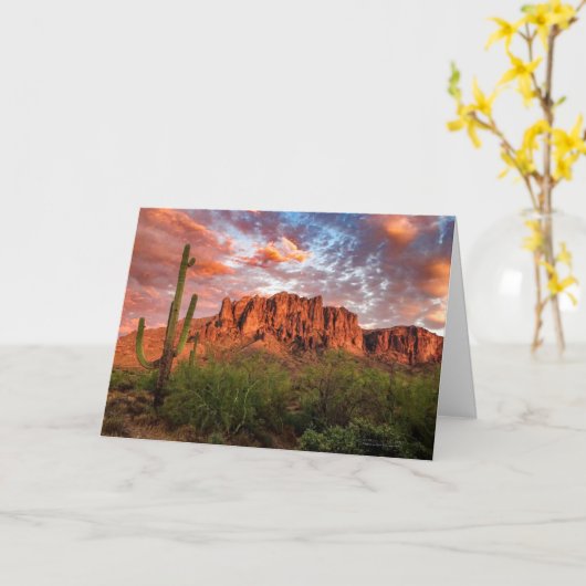 Saguaro Cactus Superstis Mountain Sunset Clouds Kaart (Gele Bloem)