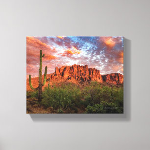 Saguaro Cactus Superstition Mountain Sunset 10x8 Canvas Afdruk