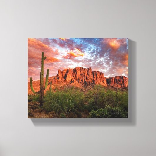 Saguaro Cactus Superstition Mountain Sunset 10x8 Canvas Afdruk (Voorkant)