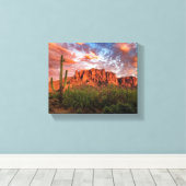 Saguaro Cactus Superstition Mountain Sunset 10x8 Canvas Afdruk (Insitu (Houten vloer))
