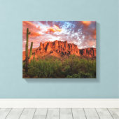Saguaro Cactus Superstition Mountain Sunset 14x11 Canvas Afdruk (Insitu (Houten vloer))