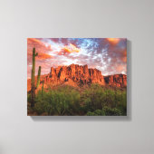 Saguaro Cactus Superstition Mountain Sunset 14x11 Canvas Afdruk (Voorkant)