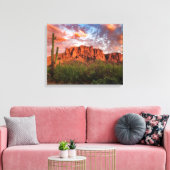 Saguaro Cactus Superstition Mountain Sunset 20x16 Canvas Afdruk (Insitu (Woonkamer))