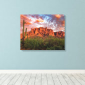 Saguaro Cactus Superstition Mountain Sunset 20x16 Canvas Afdruk (Insitu (Houten vloer))