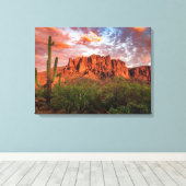 Saguaro Cactus Superstition Mountain Sunset 24x18 Canvas Afdruk (Insitu (Houten vloer))