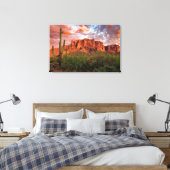 Saguaro Cactus Superstition Mountain Sunset 36x24 Canvas Afdruk (Insitu (Slaapkamer))