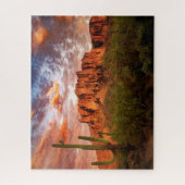 Saguaro Cactus Superstition Mountain Sunset Art Legpuzzel (Verticaal)