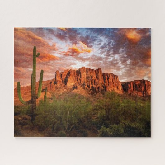 Saguaro Cactus Superstition Mountain Sunset Art Legpuzzel (Horizontaal)