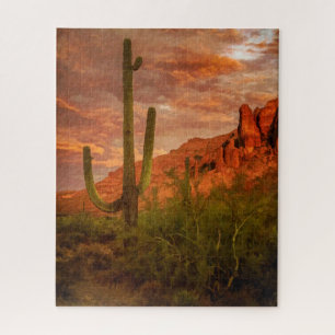 Saguaro Cactus Superstition Mountain Sunset Art Legpuzzel
