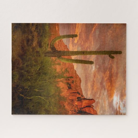 Saguaro Cactus Superstition Mountain Sunset Art Legpuzzel (Horizontaal)