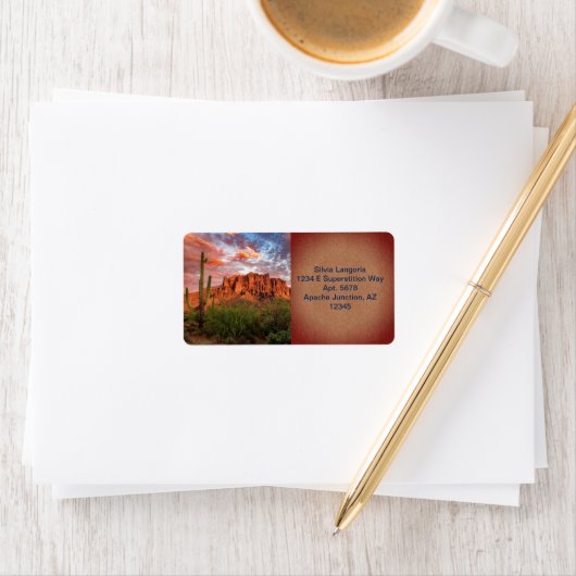 Saguaro Cactus Superstition Mountain Sunset Clouds Etiket (Insitu)