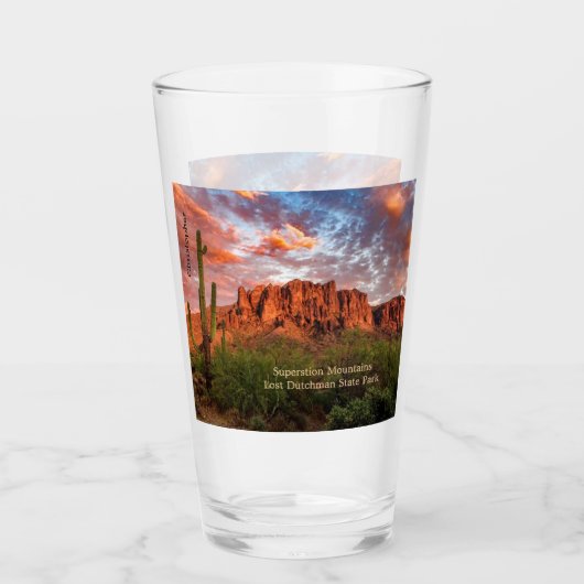 Saguaro Cactus Superstition Mountain Sunset Clouds Glas (Voorkant)