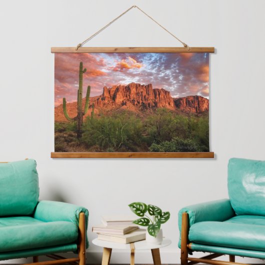 Saguaro Cactus Superstition Mountain Sunset Clouds Hangend Wandkleed (Woonkamer)