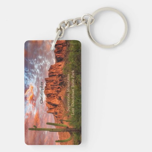 Saguaro Cactus Superstition Mountain Sunset Clouds Sleutelhanger (achterkant)