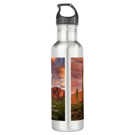 Saguaro Cactus Superstition Mountain Sunset Clouds Waterfles (Achterkant)