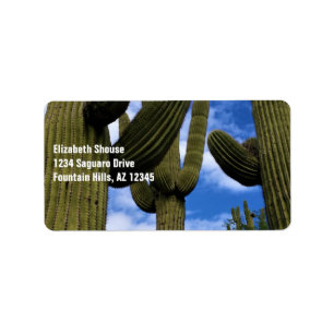 Saguaro Cactus Trio / Blue Sky & Wolken / adres Etiket